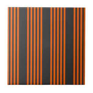 Orange and charcoal five stripes pattern ceramic tile