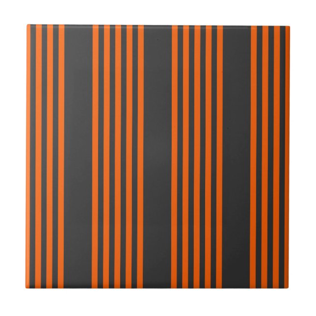 Orange and charcoal five stripes pattern ceramic tile (Front)