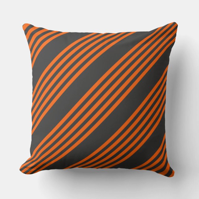 Orange and charcoal five stripes pattern cushion (Front)