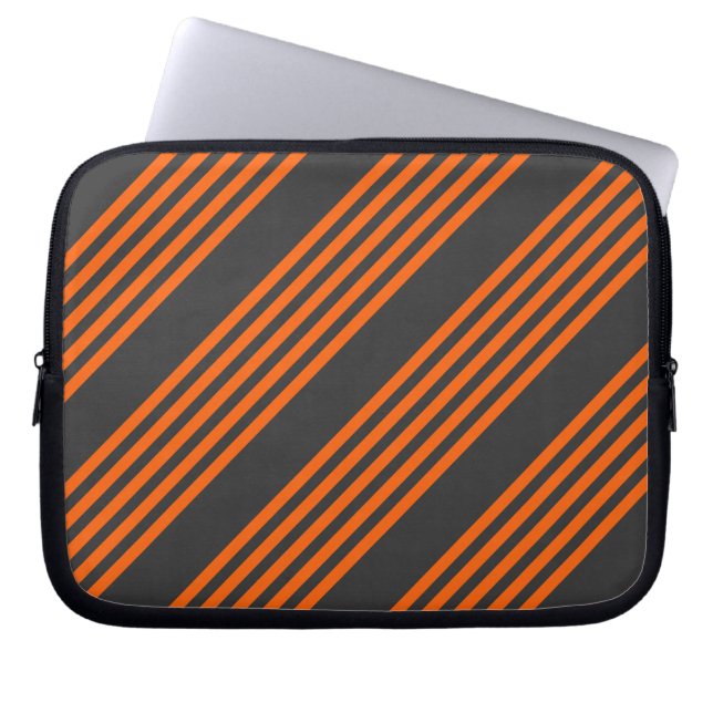 Orange and charcoal five stripes pattern laptop sleeve (Front)