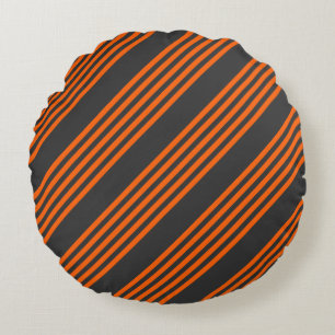 Orange and charcoal five stripes pattern round cushion