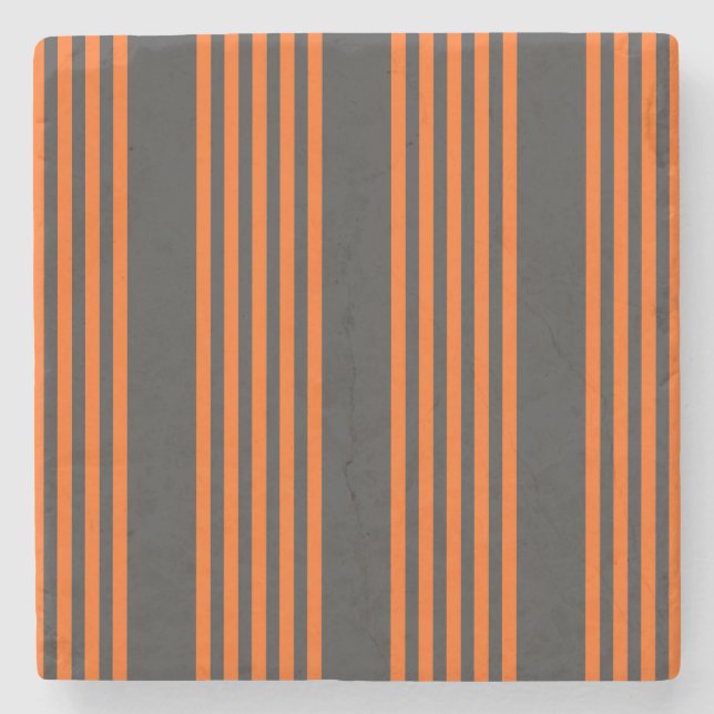 Orange and charcoal five stripes pattern stone coaster (Front)