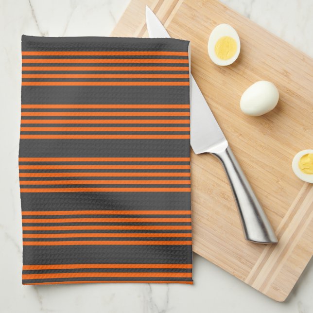 Orange and charcoal five stripes pattern tea towel (Quarter Fold)