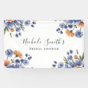 Orange and Cobalt Blue Floral Bridal Shower Banner