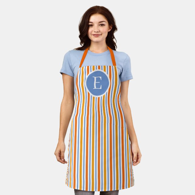 Orange and Cornflower Blue Striped Apron (Worn)