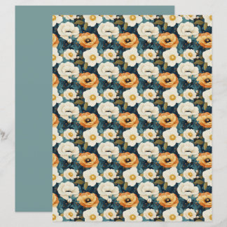 Orange and Cream Poppy Floral Scrapbook Paper