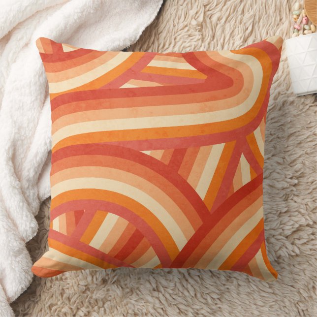 Orange and Cream Retro Rainbow Stripes Pattern Cushion (Blanket)