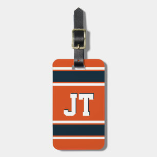 Orange and Dark Blue Sports Stripes Personalised Luggage Tag