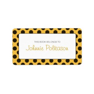 Orange and Dark Brown Polka Dot Bookplate Label