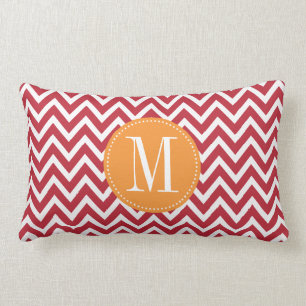 Orange and Dark Red Chevron Custom Monogram Lumbar Cushion
