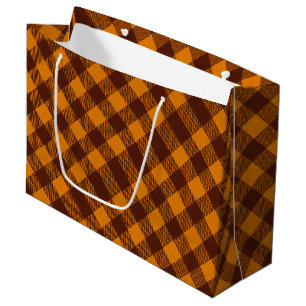Orange and dark red plaid large gift bag