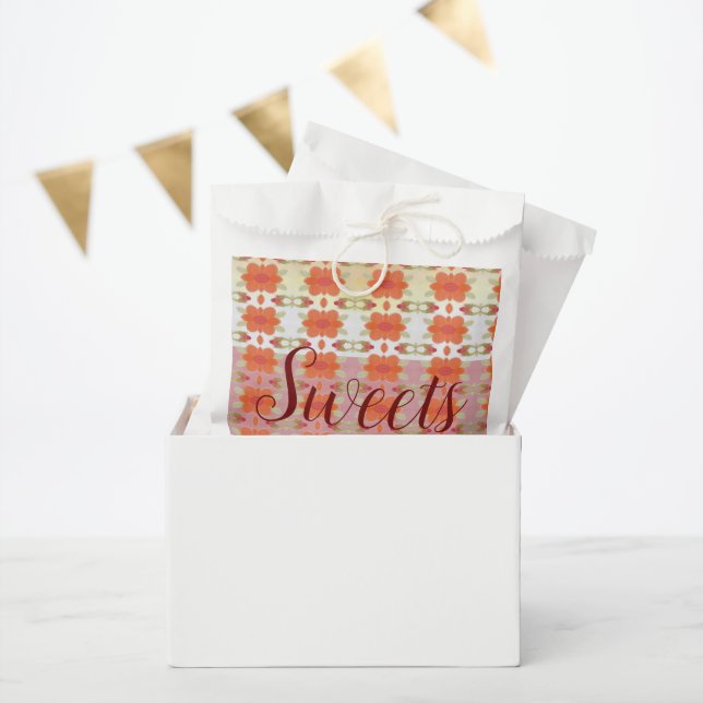 Orange And Deep Red Floral Paper Bag (Party)