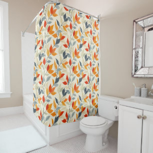 Orange and Dusty Blue Leaves Shower Curtain