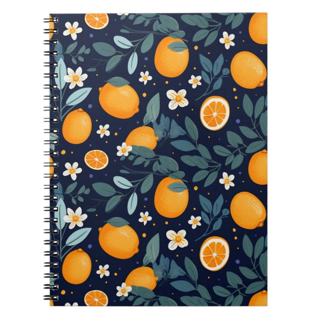 Orange and Floral Delight Pattern Notebook (Front)