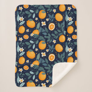 Orange and Floral Delight Pattern Sherpa Blanket