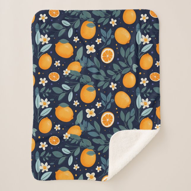 Orange and Floral Delight Pattern Sherpa Blanket (Front)