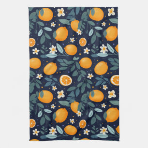 Orange and Floral Delight Pattern Tea Towel
