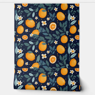 Orange and Floral Delight Pattern Wallpaper