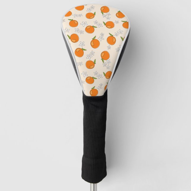 Orange and Flower Pattern Golf Head Cover (Front)