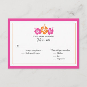 Orange and Fuchsia Pink Hibiscus Flowers RSVP Card