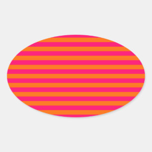 Orange and Fuchsia Stripe Oval Sticker