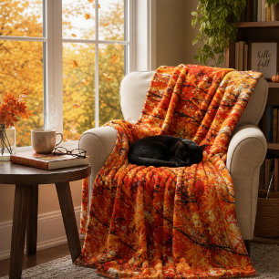 Orange and Gold Autumn Leaves Fleece Blanket