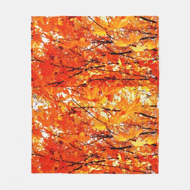 Orange and Gold Autumn Leaves Fleece Blanket (Front)