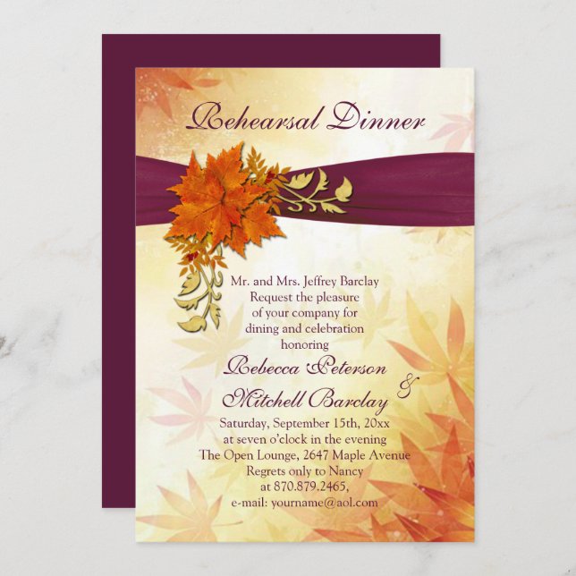 Orange and gold autumnal leaves Rehearsal Dinner Invitation (Front/Back)