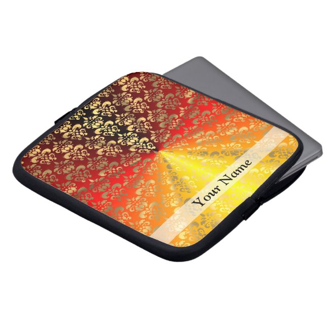 Orange and gold  damask pattern laptop sleeve (Front Top)
