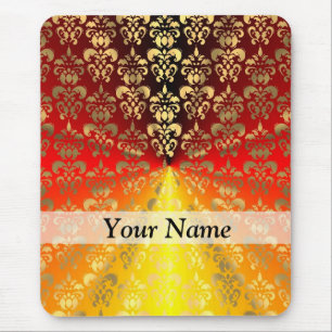 Orange and gold damask pattern mouse pad