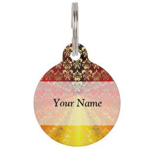 Orange and gold damask pattern pet tag