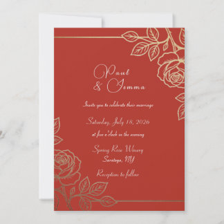 Orange and Gold Floral Wedding Invitation