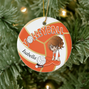 Orange and Gold Girl Volleyball Ceramic Ornament