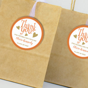 Orange And Gold Graduation Party Thank You Favour  Classic Round Sticker