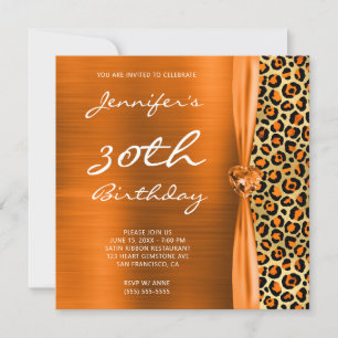 Orange and Gold Leopard Foil 30th Birthday Invitation