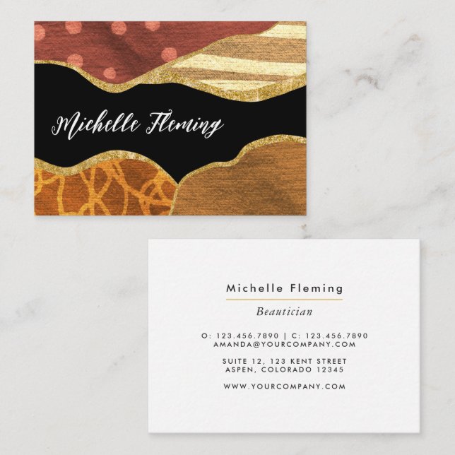 Orange and Gold Linen Fabric Business Card (Front/Back)