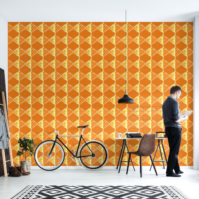 Orange and gold lux moroccan pattern  wallpaper (Living Room)
