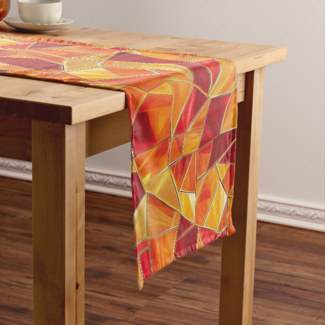 Orange and gold Stained Glass Mosaic Pattern Short Table Runner (In Situ)