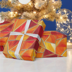 Orange and gold Stained Glass Mosaic Pattern Wrapping Paper