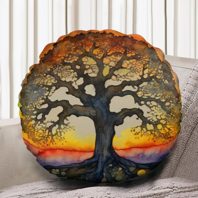 Orange and Gold Tree of Life Round Cushion (Creator Uploaded)