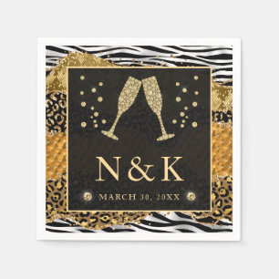 Orange and Gold Wild Jungle Glitter Agate Wedding Napkin