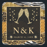 Orange and Gold Wild Jungle Glitter Agate Wedding Square Sticker<br><div class="desc">A beautiful elegant white,  black and gold glitter agate background with zebra stripes,  snake scales,  fish scales and leopard spots</div>