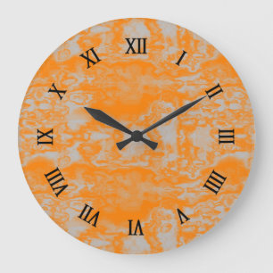 Orange and gray marble large clock