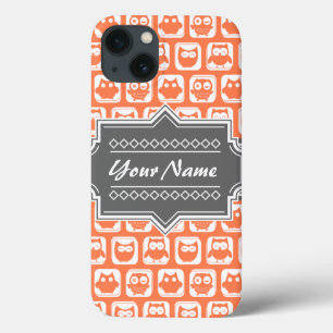 Orange and Gray Owl Personalized Name iPhone 13 Case