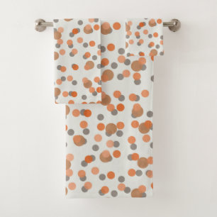 Orange and gray polka dots bath towel set