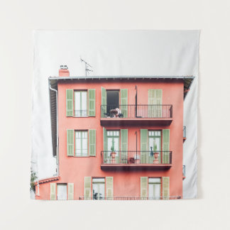 ORANGE AND GREEN 4-STOREY BUILDING TAPESTRY