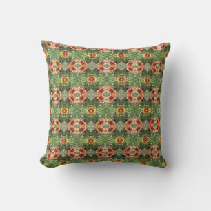 Orange and green Abstract Flowers Rustic Cushion