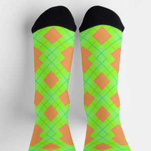 Orange and green argyle pattern socks