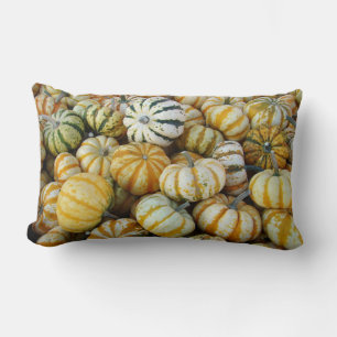 Orange and Green Autumn Harvest Gourds Lumbar Cushion