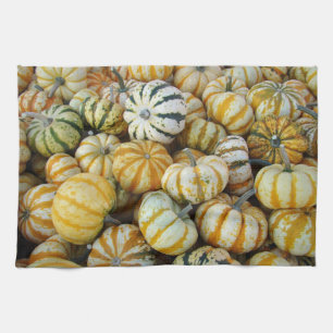 Orange and Green Autumn Harvest Gourds Tea Towel